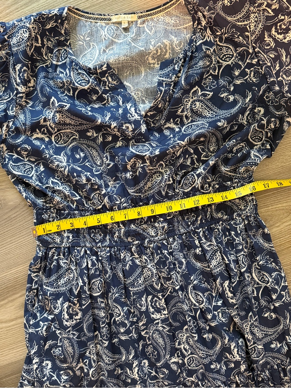 Kate & Sam Blue Paisley Cotton Maxi Dress Smocked Waist Tiered size Large - Picture 4 of 8